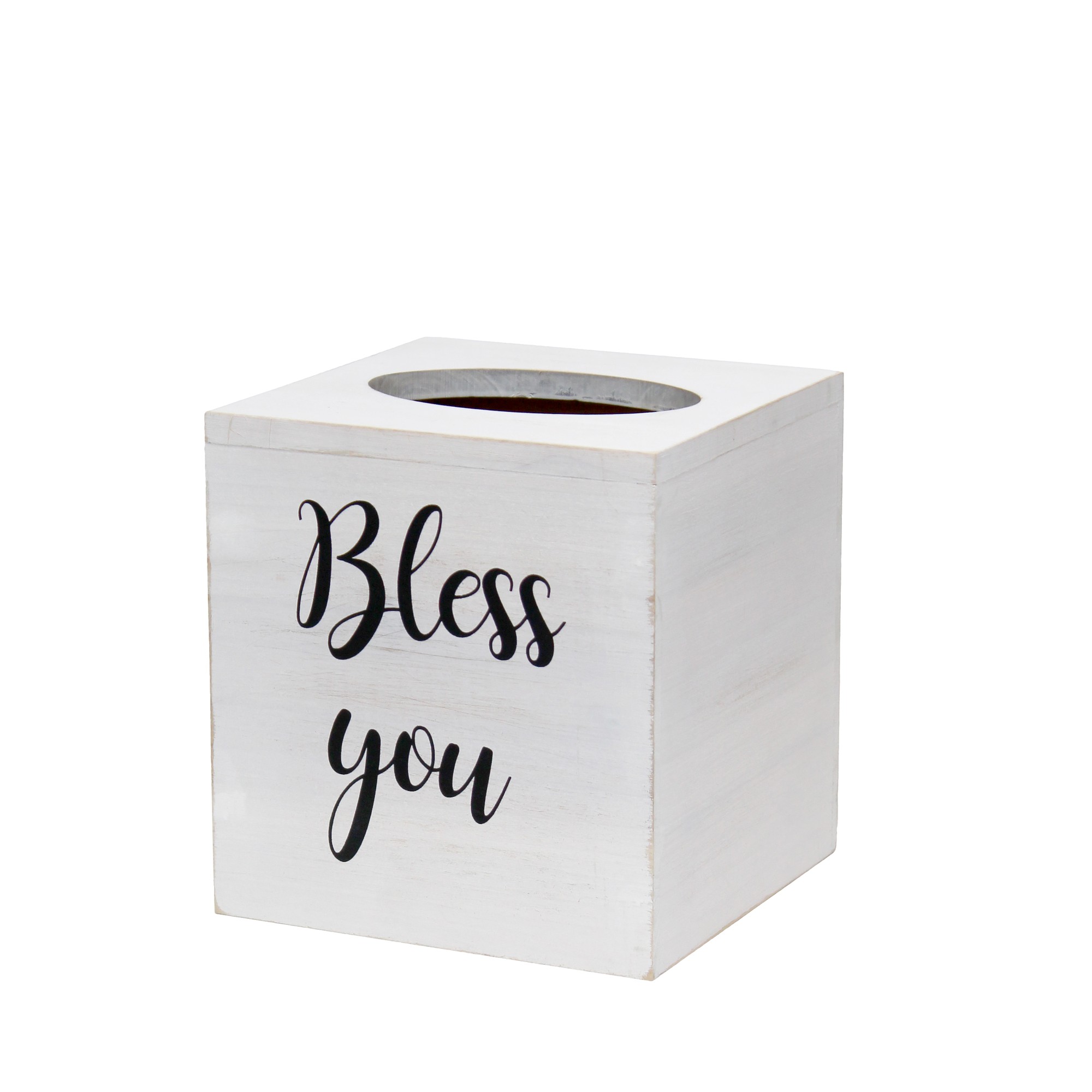 Tissue Box Cover Script Blk, Sliding Base Wht Wash