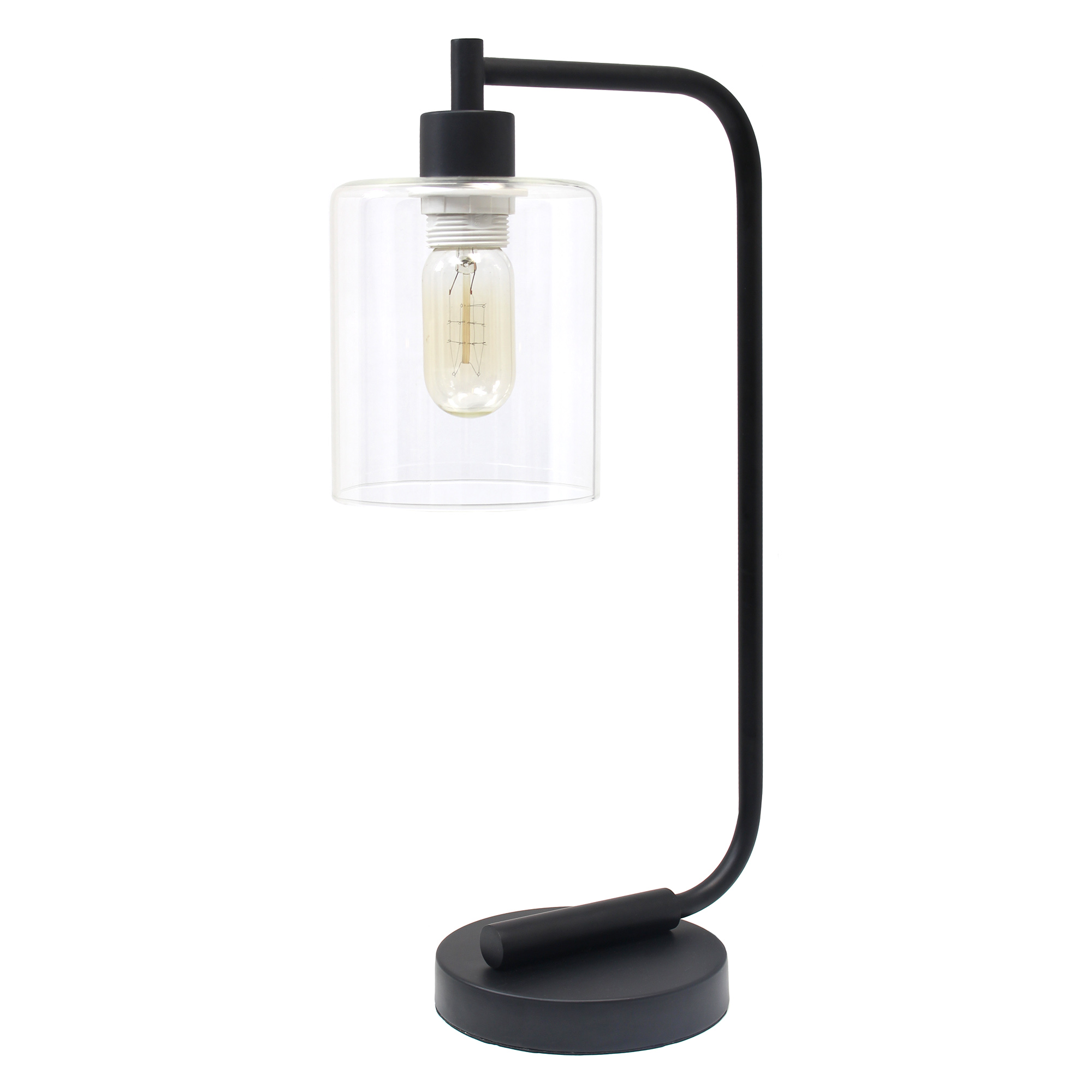 Simple Designs Bronson Antique Style Industrial Iron Lantern Desk Lamp with Glass Shade, Black