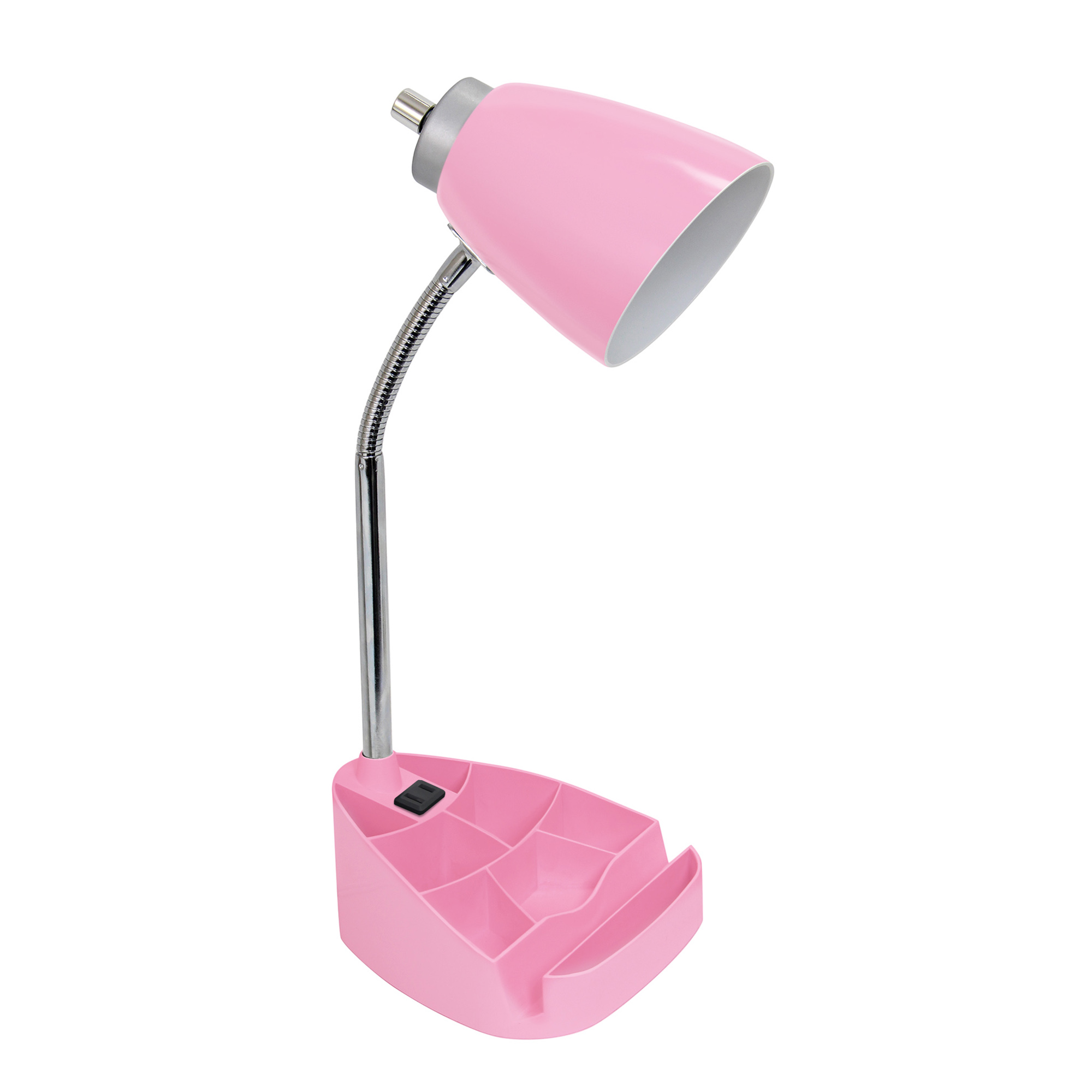 Simple Designs Gooseneck Organizer Desk Lamp with iPad Tablet Stand Book Holder and Charging Outlet, Pink