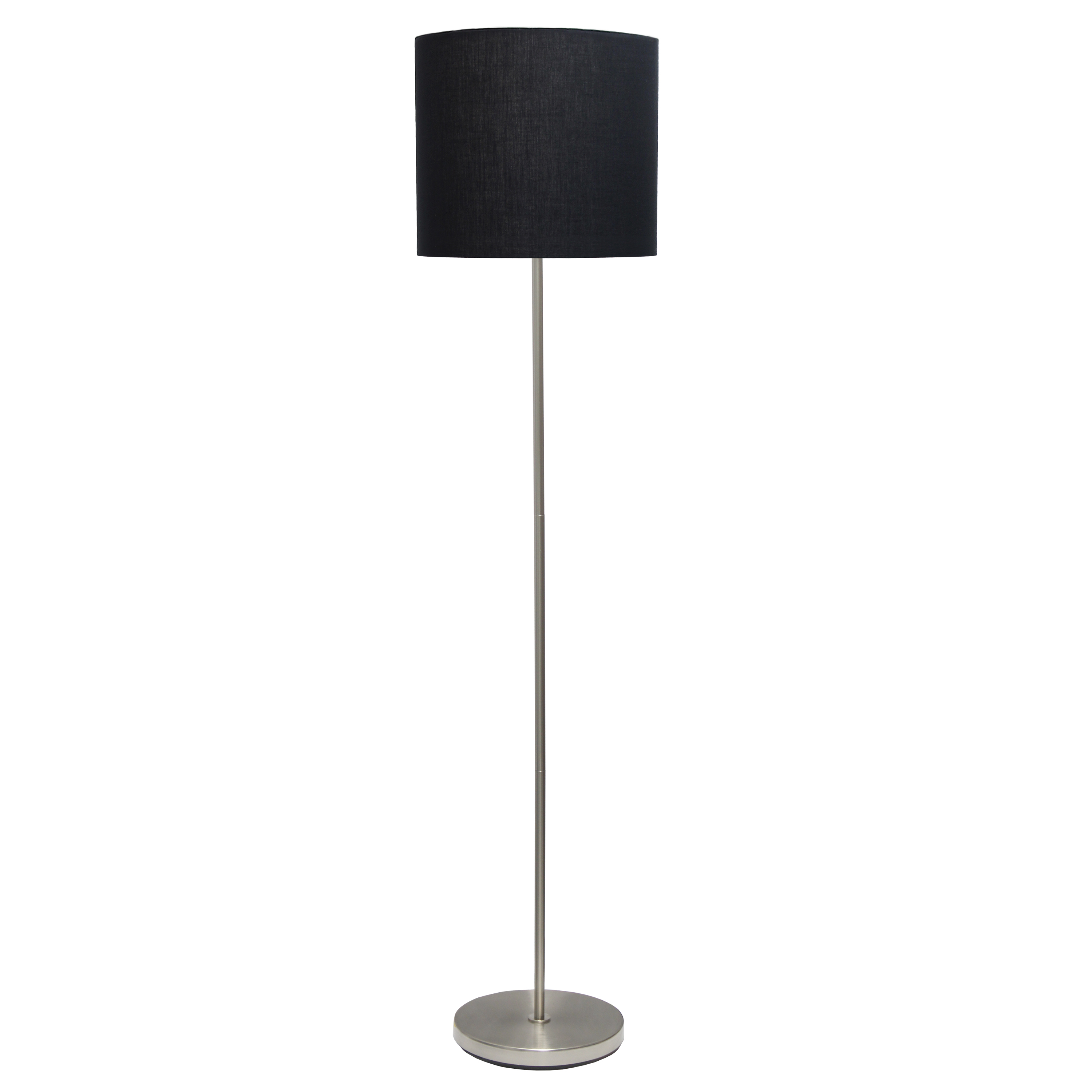 Simple Designs Brushed NIckel Drum Shade Floor Lamp, Black