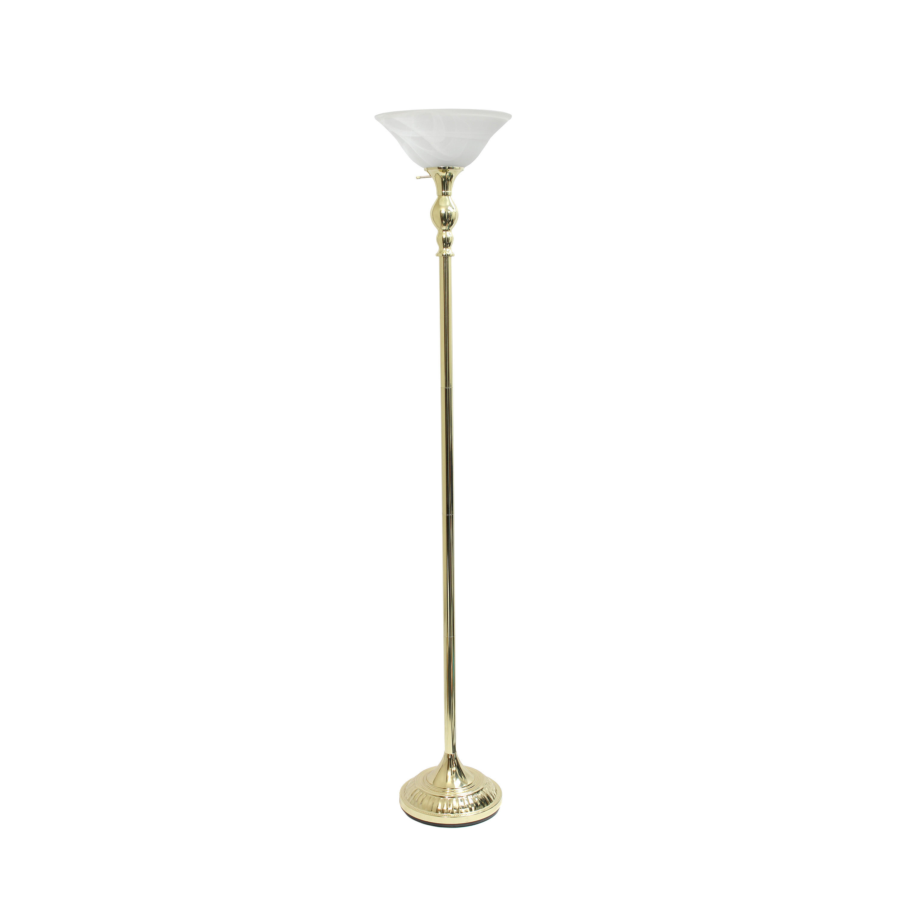 Lalia Home Torchiere Floor Lamp with 2 Reading Lights and Scalloped Glass Shades, Gold