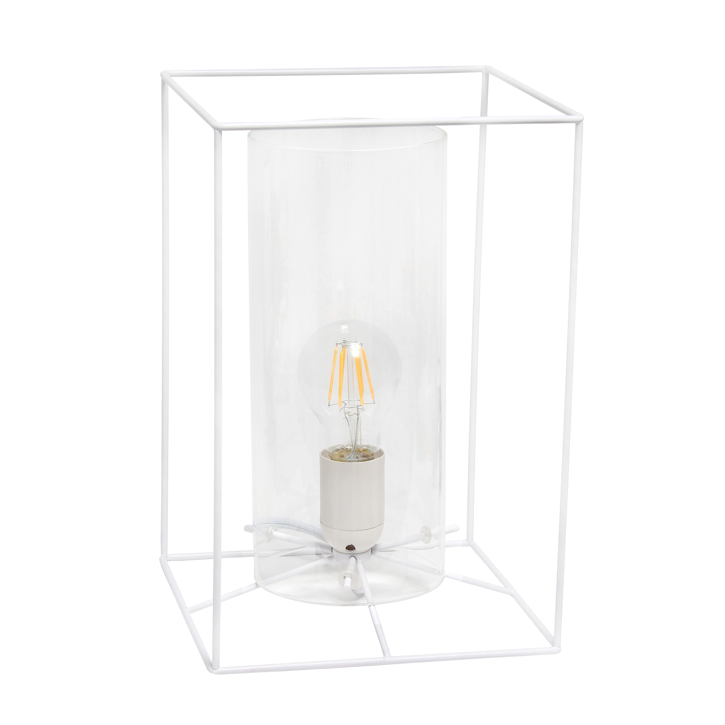  Lalia Home White Framed Table Lamp with Clear Cylinder Glass Shade, Large