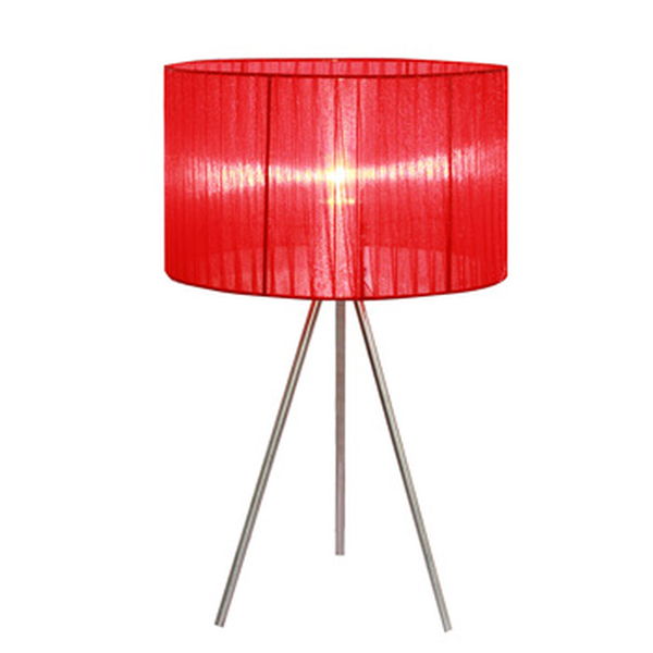 Simple Designs Red Sheer Silk Band Tripod Table Lamp