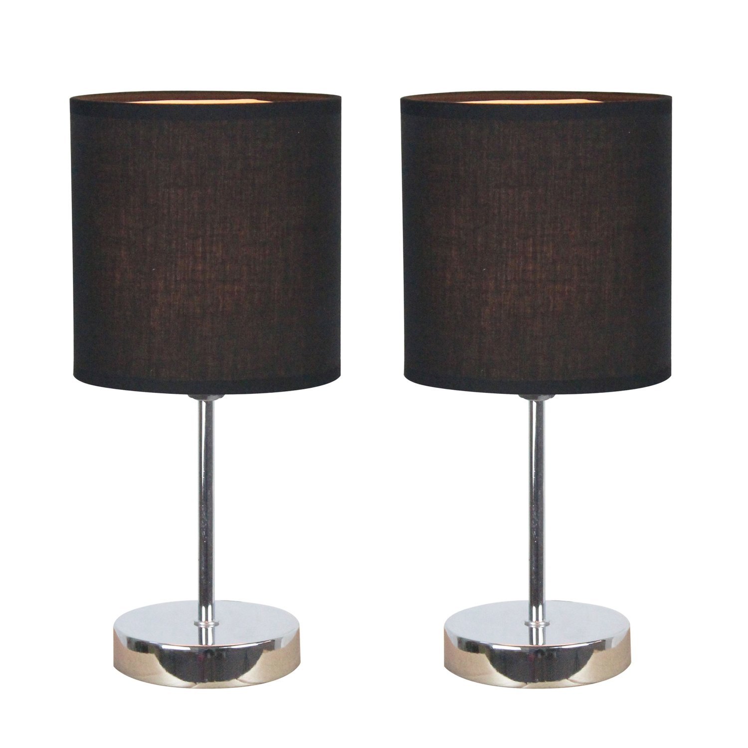 Simple Designs Chrome Mini Basic Table Lamp with Fabric Shade 2 Pack Set