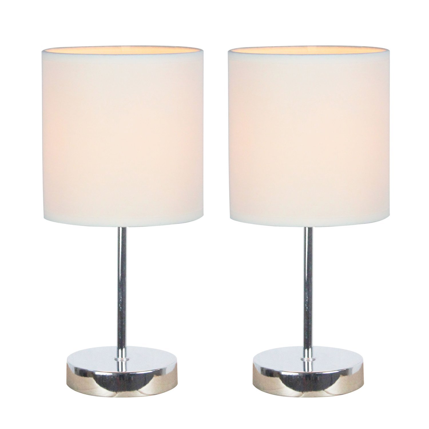 Simple Designs Chrome Mini Basic Table Lamp with Fabric Shade 2 Pack Set