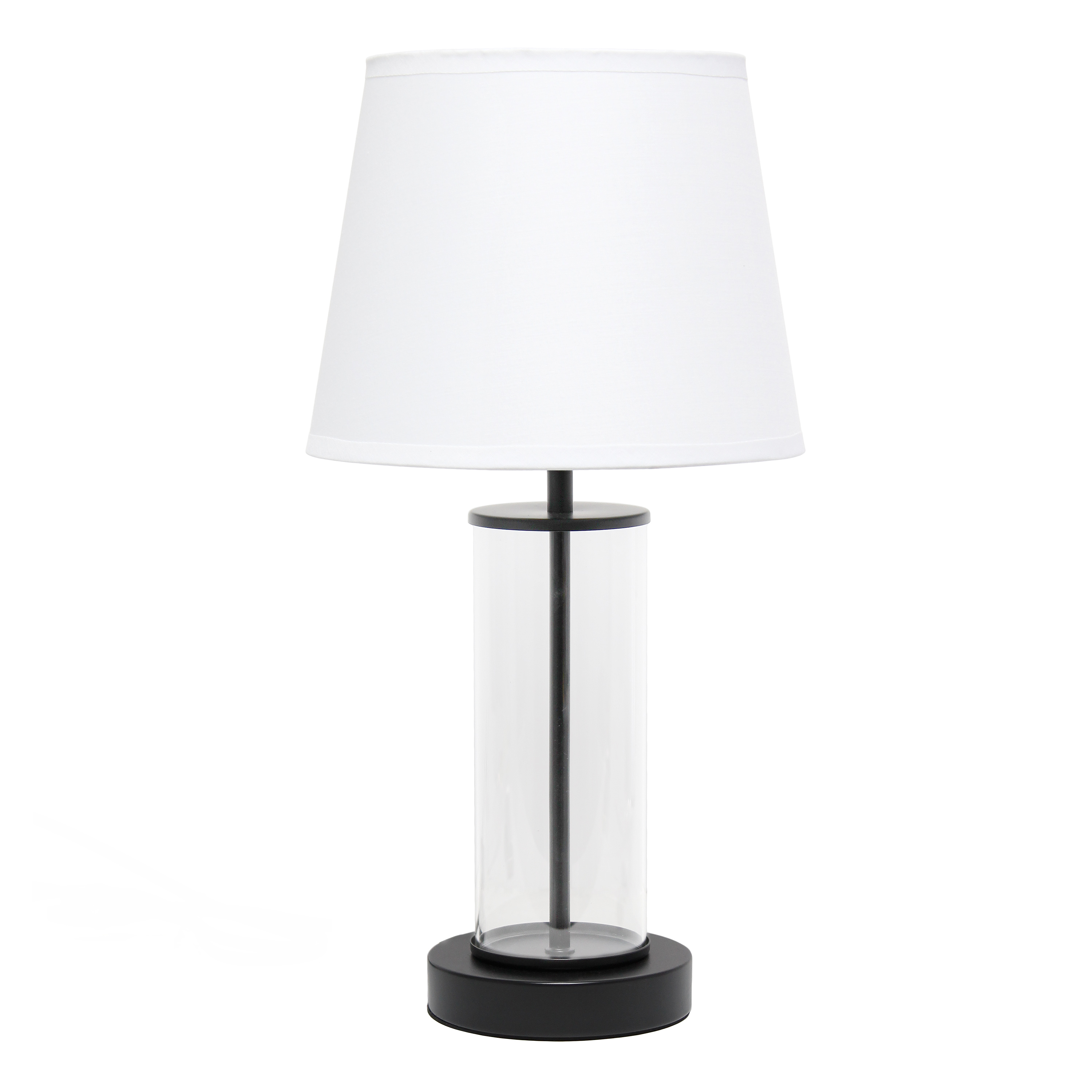 Simple Designs Encased Metal and Clear Glass Table Lamp, White on Black