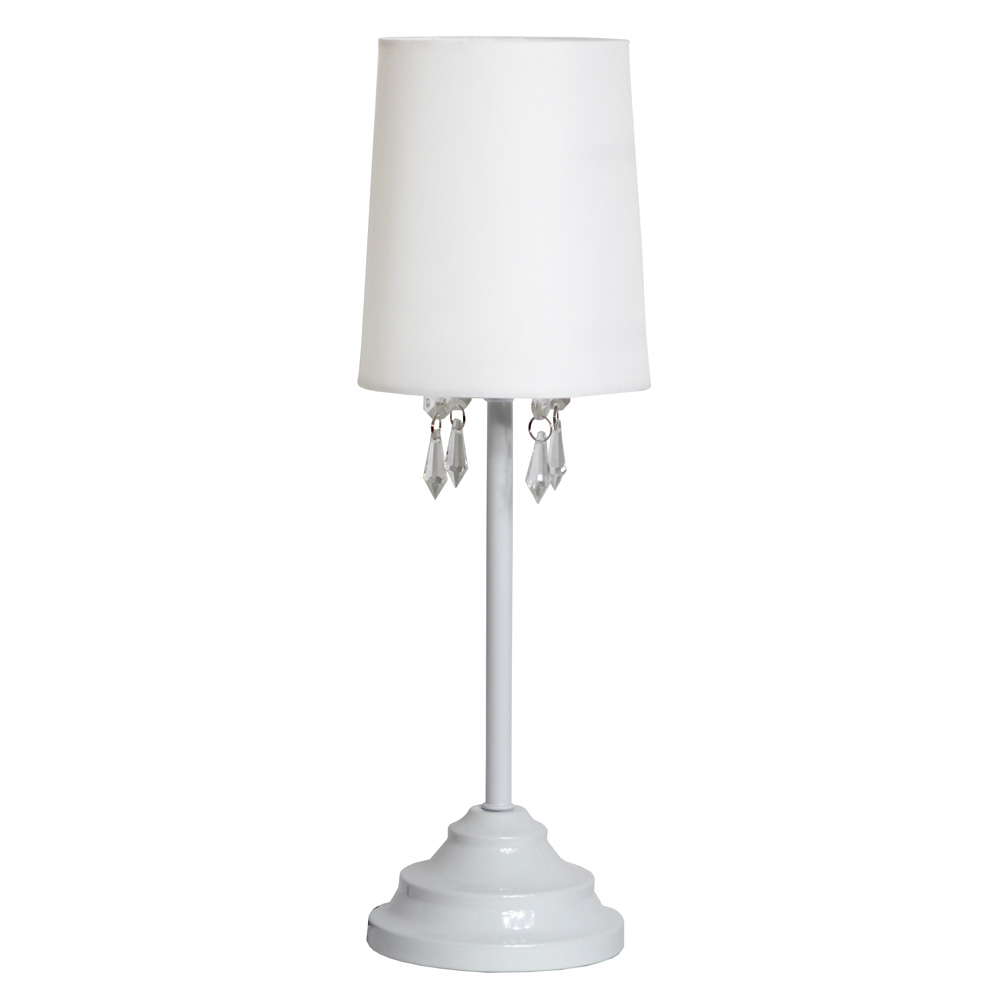 Simple Designs Table Lamp with White Shade and Hanging Acrylic Beads