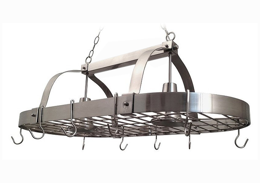 Elegant Designs Brushed Nickel 2 Light Kitchen Pot Rack with Downlights