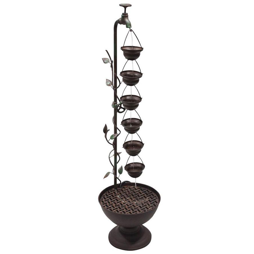 36" 6 Hanging Cup Tier Layered Floor Fountain