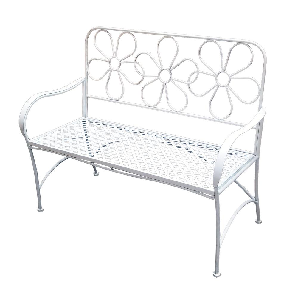 White Daisy Metal Bench