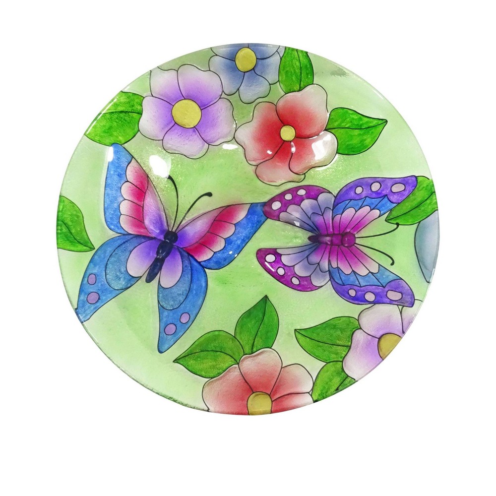 18" Glass Birdbath with Purple Butterfly Paint Finish