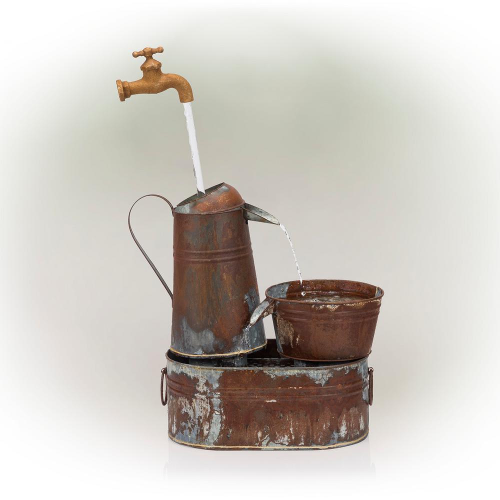 Rustic Invisible Flowing Spout Watering Can Fountain