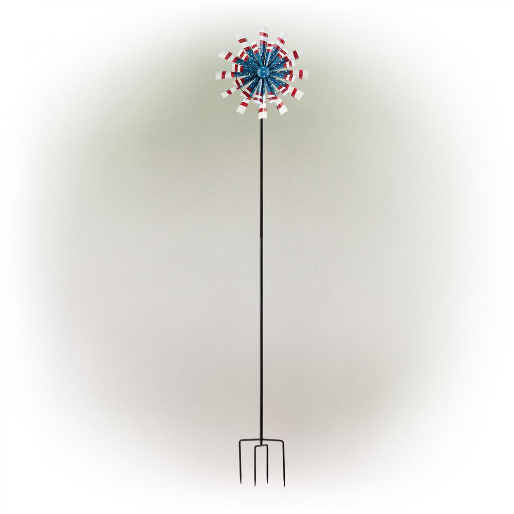 Patriotic Metal Dual Kinetic Wind Spinner Garden Stake