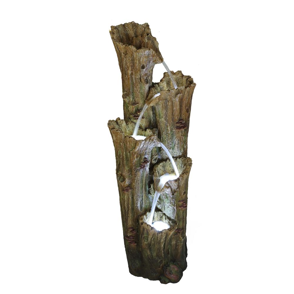 4-Tier Cascading Tree Bark Fountain with LED Lights