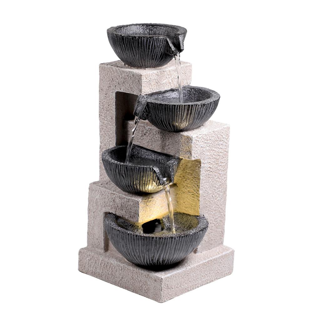 3-Tiered Black Cascading Bowls Fountain with LED Lights