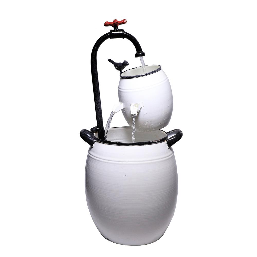 White Barrels & Faucet Tabletop Fountain