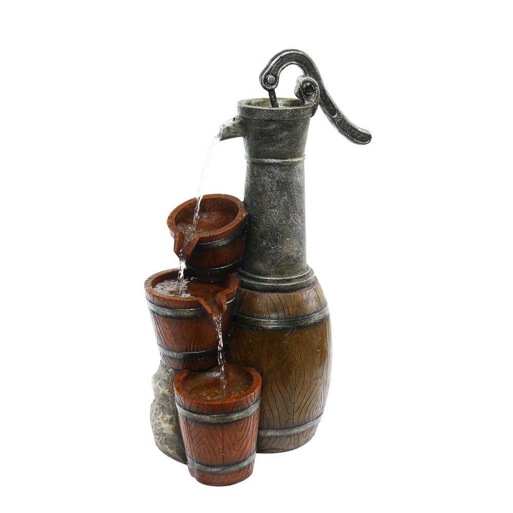 24" Vintage Barrel Water Pump with Buckets Fountain