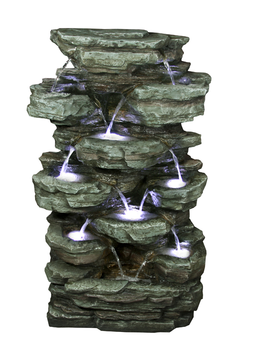 39" Tiered Rock Rainforest Fountain with White LED Lights