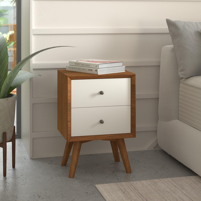 Flynn 2 Drawer Two Tone Nightstand, Acorn/White