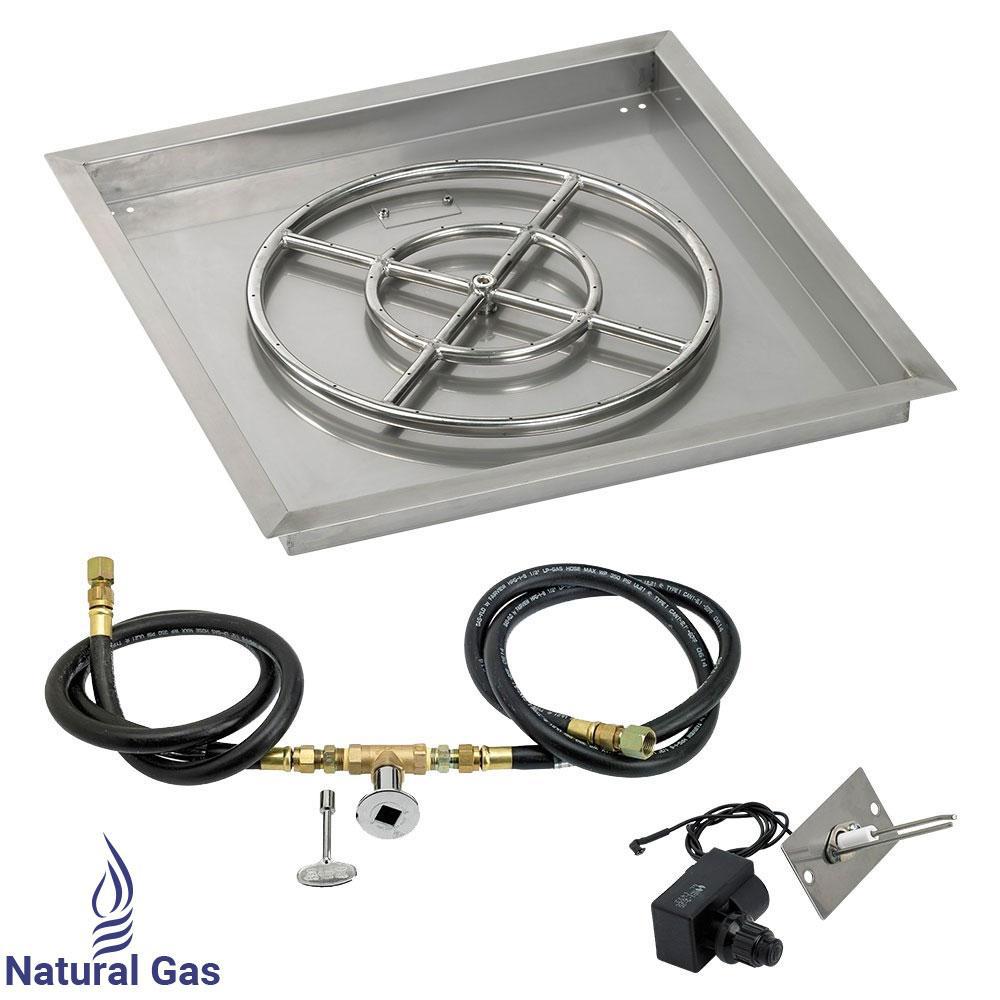 24" Square Stainless Steel Drop-In Pan with Spark Ignition Kit (18" Fire Pit Ring) Natural Gas