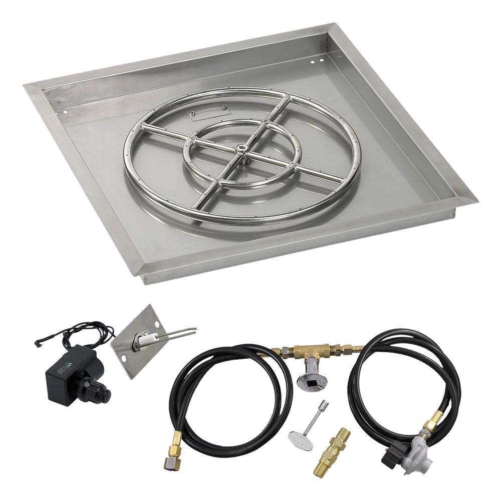 24" Square Stainless Steel Drop-In Pan with Spark Ignition Kit (18" Fire Pit Ring) Propane