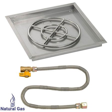 24" Square Stainless Steel Drop-In Pan with Match Lite Kit (18" Fire Pit Ring) Natural Gas