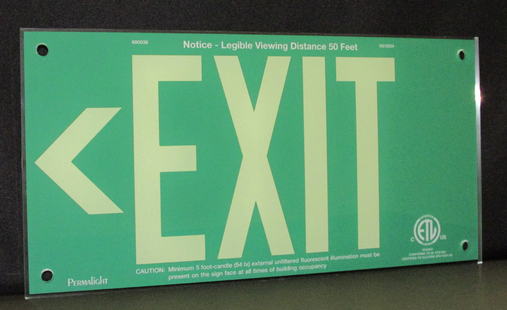 UL924 Green Acrylic <  EXIT > Sign