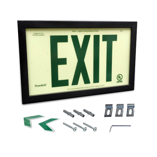 UL924-Listed Plastic EXIT Sign - DOUBLE-SIDED, Green EXIT Legend and Black Aluminum Frame