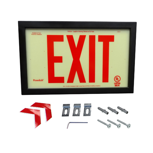 UL924-Listed Plastic EXIT Sign - DOUBLE-SIDED, Red EXIT Legend and Black Aluminum Frame