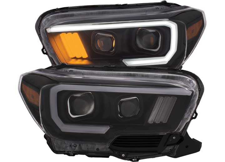 16-C TACOMA PROJECTOR HEADLIGHTS W/PLANK STYLE DESIGN BLACK W/AMBER DRIVE/PASS