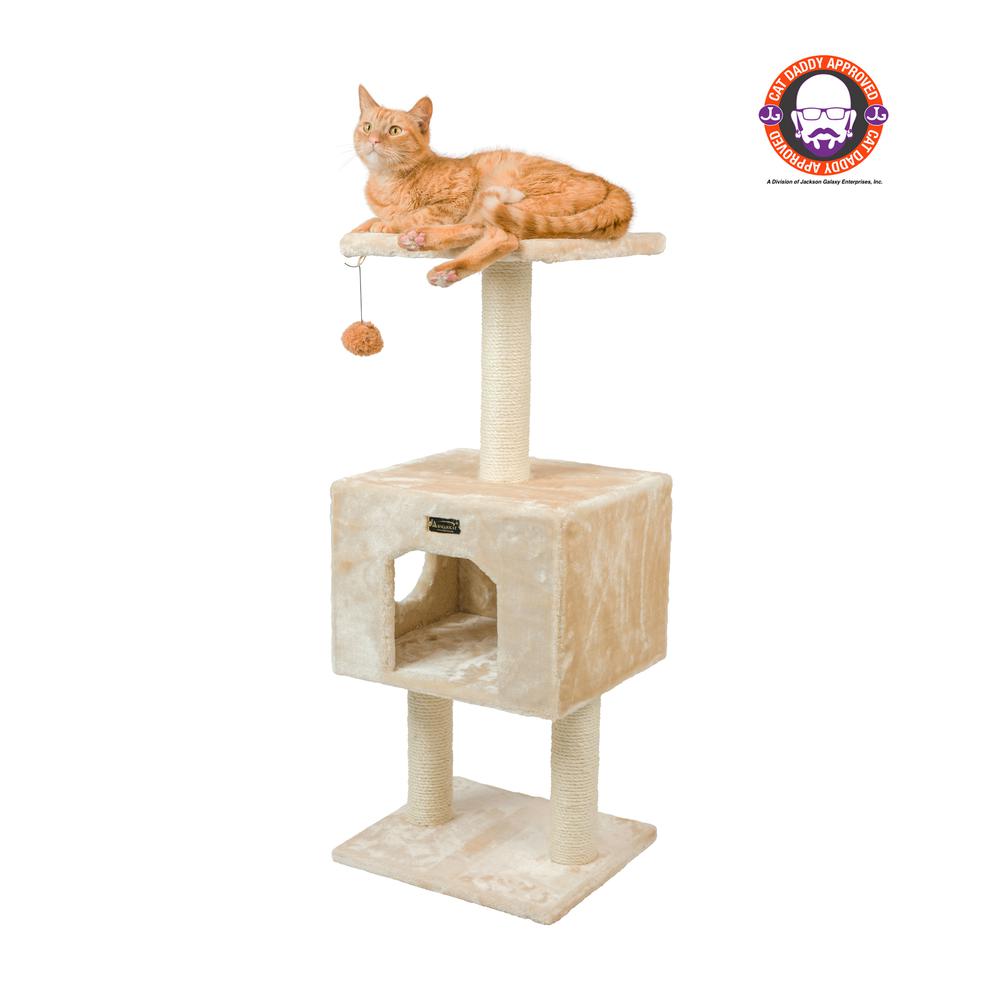 ArmarkatReal Wood Cat Tree With Condo And Scratch Post 42 Height Beige A4201