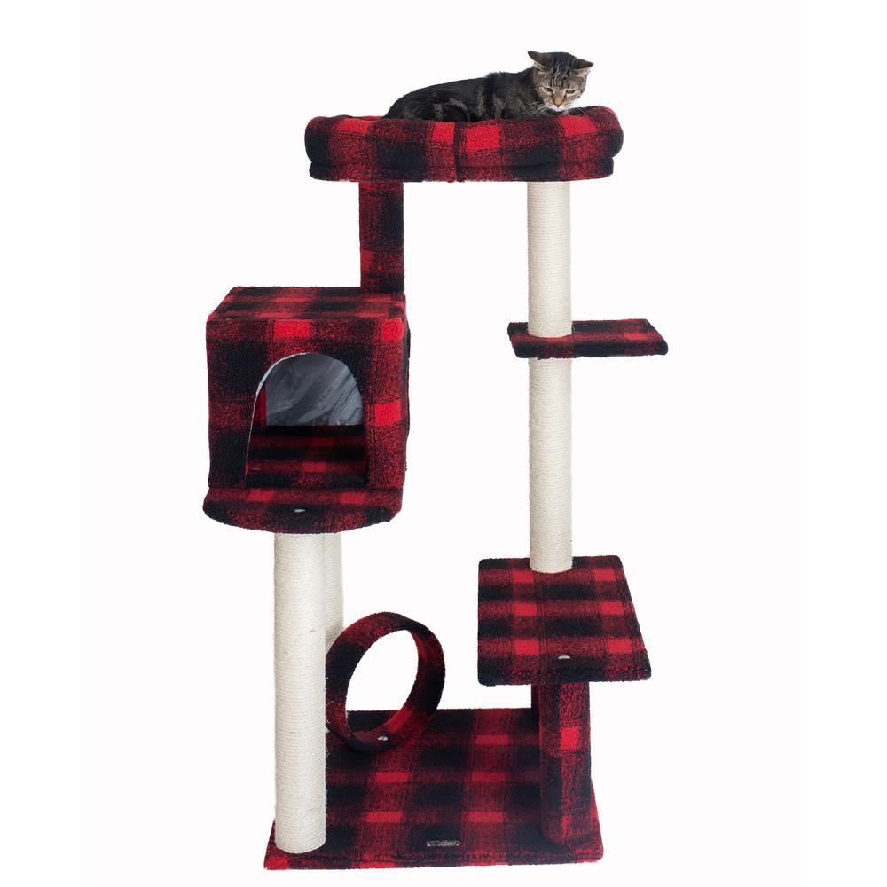 Armarkat B5008 50-Inch Classic Real Wood Cat Tree With Veranda, Bench, MIni perch, and Spacious Lounger In Scotch Plaid