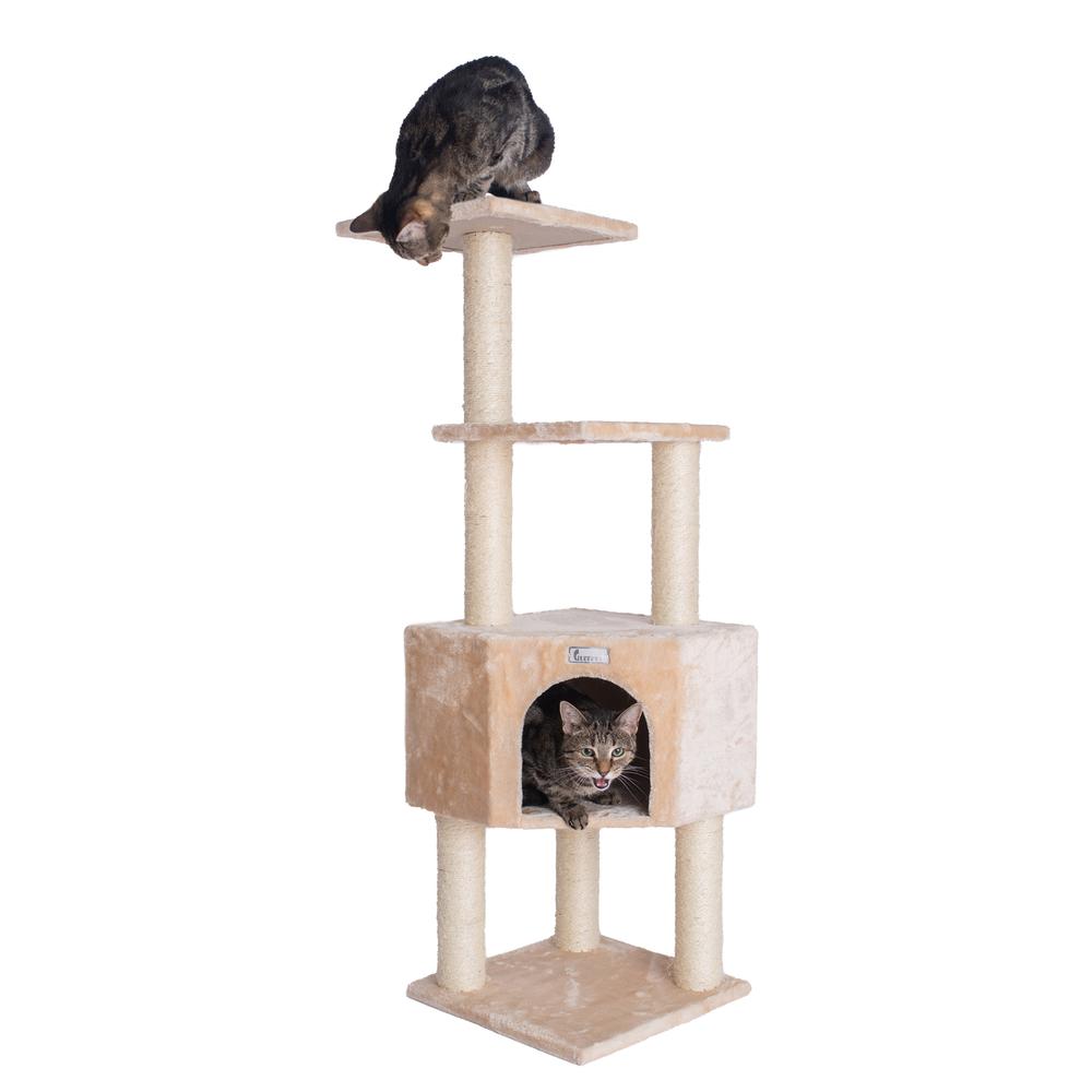 GleePet GP78480321 48-Inch Real Wood Cat Tree In Beige With Perch And Playhouse