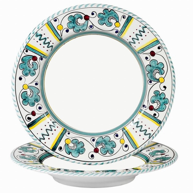 ORVIETO ROOSTER Pasta/Soup Rim Plate - 10 DIAM. (Dimensions measured in Inches)GR DesignRim Pasta Soup Plate (White Center)