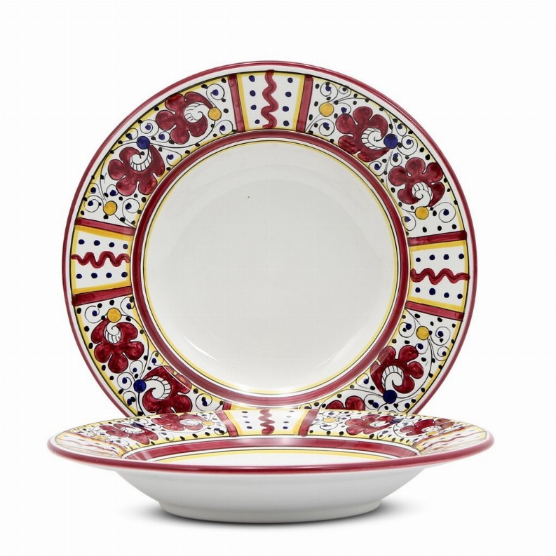 ORVIETO ROOSTER Pasta/Soup Rim Plate - 10 DIAM. (Dimensions measured in Inches)RR DesignRim Pasta Soup Plate (White Center)