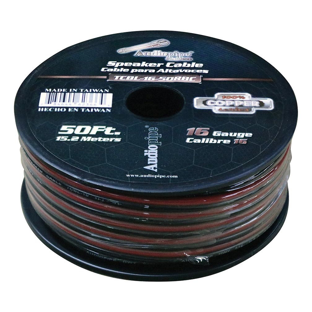 Audiopipe 16 Gauge 100% Copper Series Speaker Wire - 50 Foot Roll - RED/BLACK  Jacket