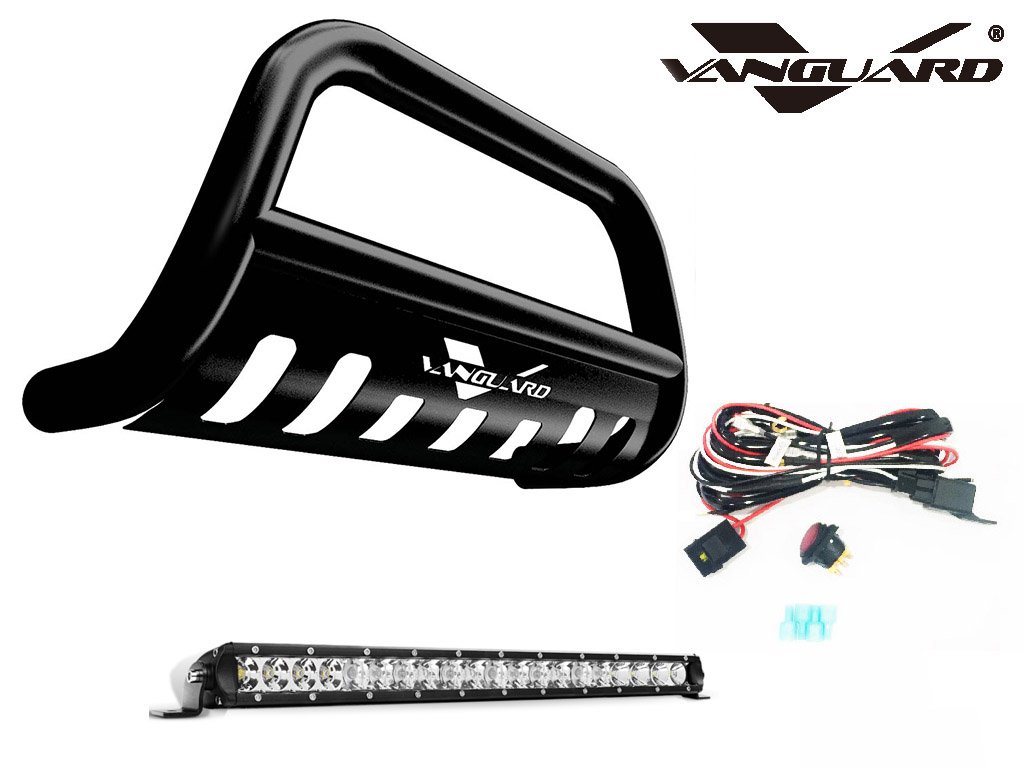 VGUBG-1126BK 3 inch Black Bull Bar with Skid Plate and 20 inch Light Bar