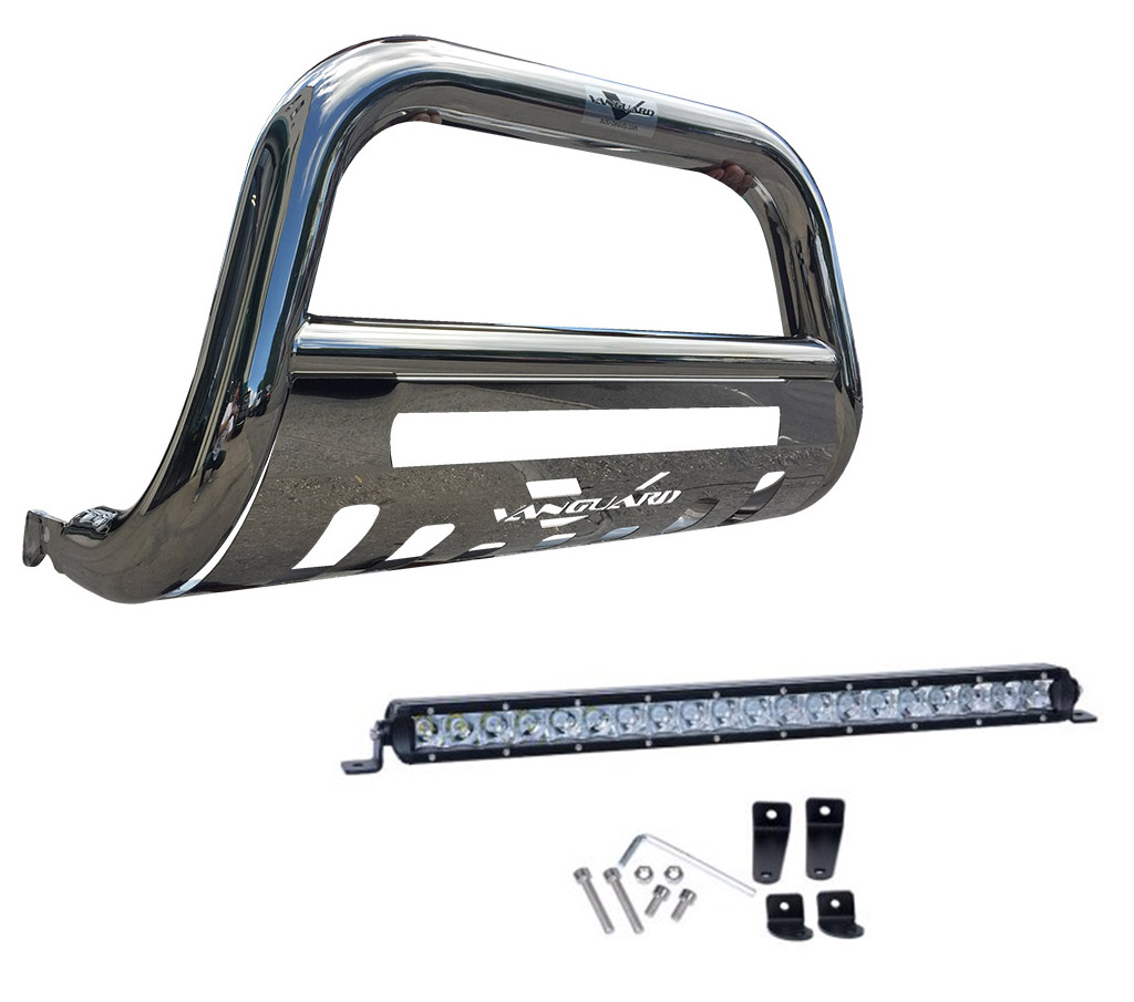 VGUBG-1934-1197SS 3 inch Stainless Steel Bull Bar with Skid Plate and Built-In LED