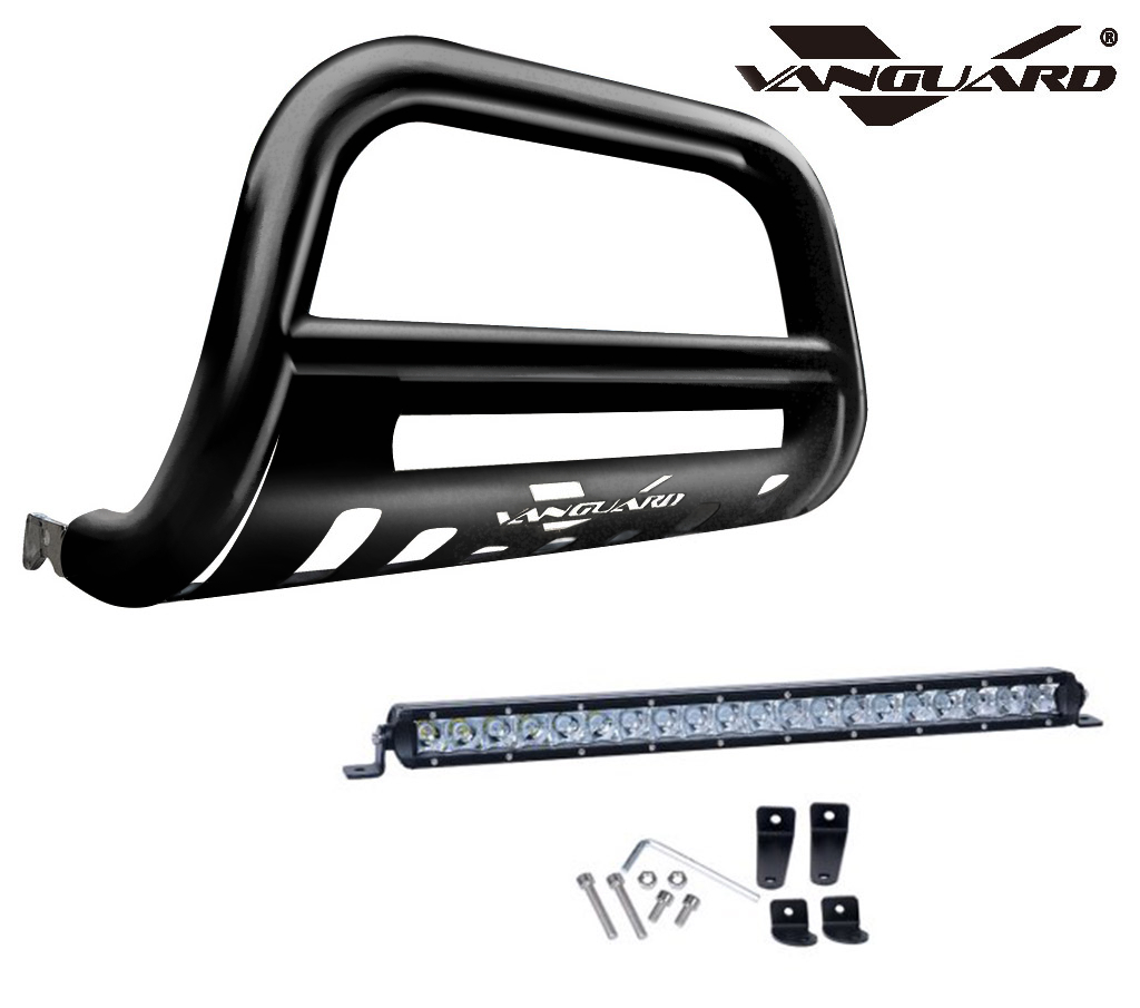 VGUBG-1935-1051SS 3 inch Black Bull Bar with Skid Plate and Built-In LED