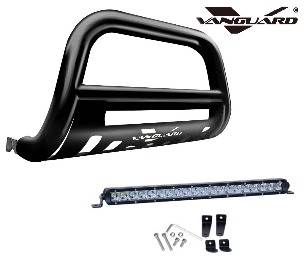 VGUBG-1935-1197SS 3 inch Black Bull Bar with Skid Plate and Built-In LED