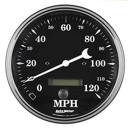 GAUGE, SPEEDO., 5IN, 120MPH, ELEC. PROG. W/ LCD ODO, OLD TYME BLACK