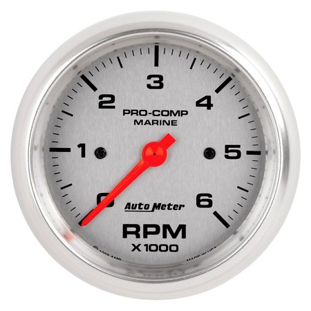 GAUGE TACHOMETER 3 3/8IN 6K RPM MARINE SILVER