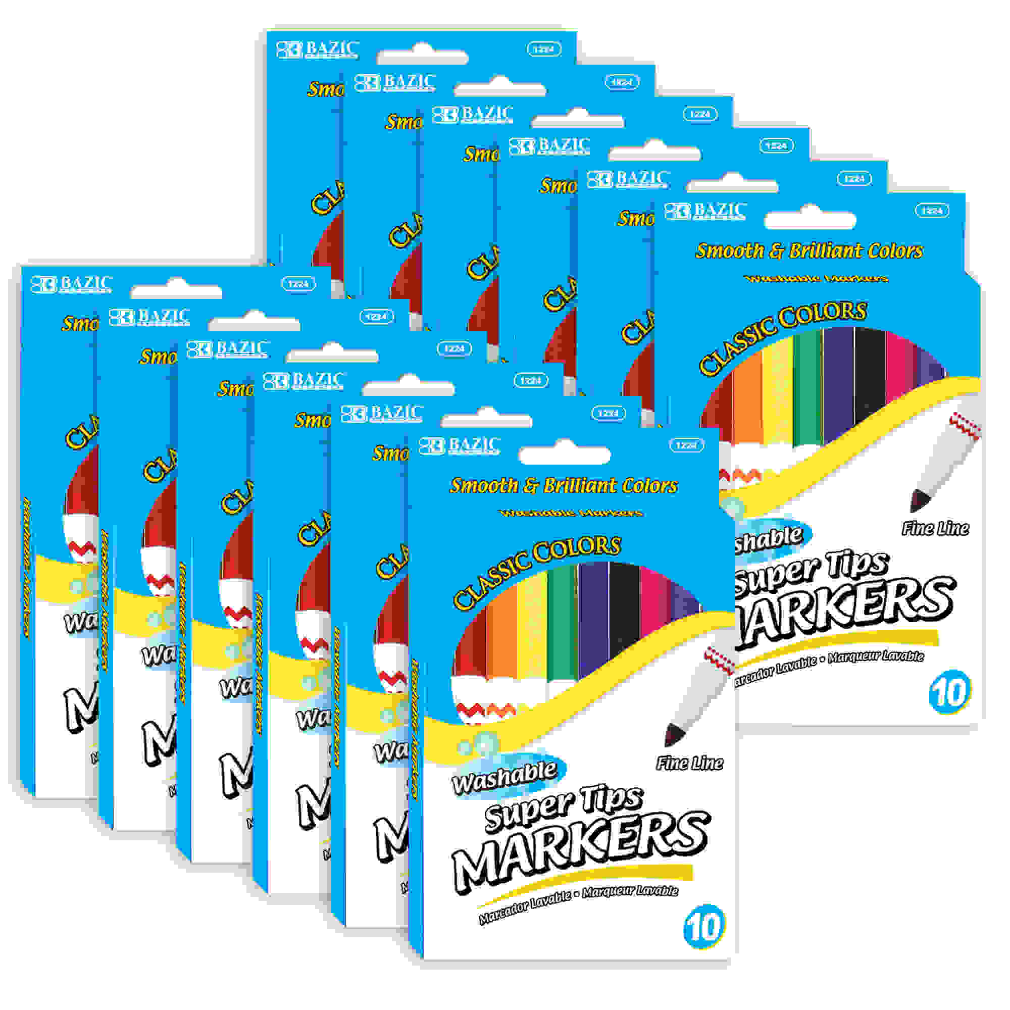 Washable Markers, Super Tip, 10 Per Pack, 12 Packs