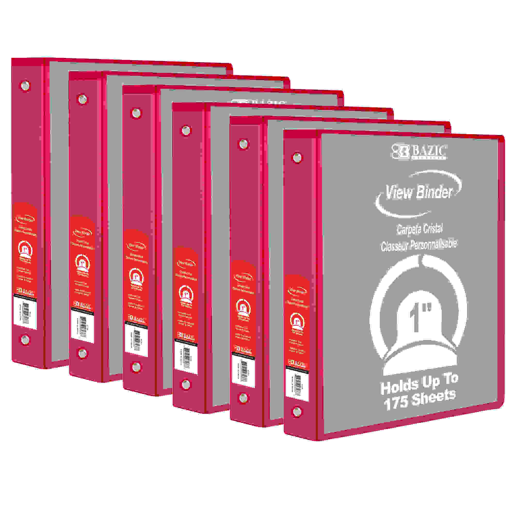 3-Ring View Binder with 2 Pockets, 1", Red, Pack of 6