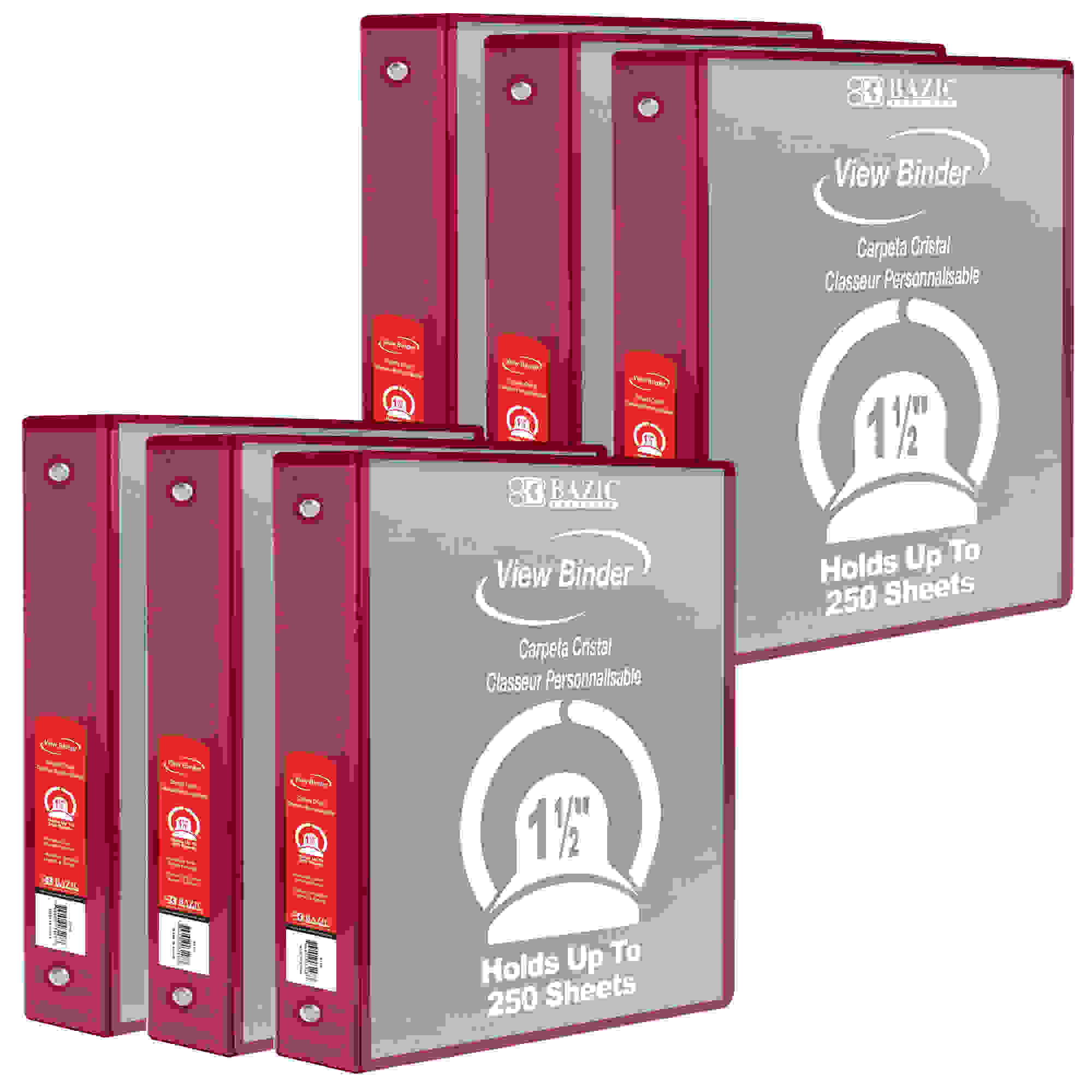 3-Ring View Binder with 2 Pockets, 1.5", Burgundy, Pack of 6