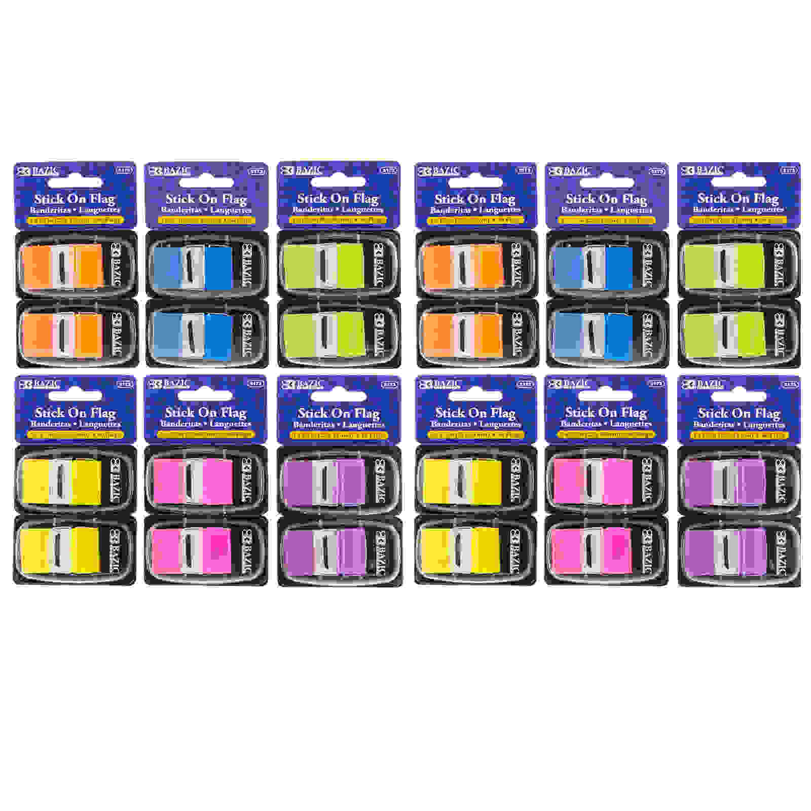 Assorted Neon Color Standard Flags with Dispenser, 60 Per Pack, 12 Packs