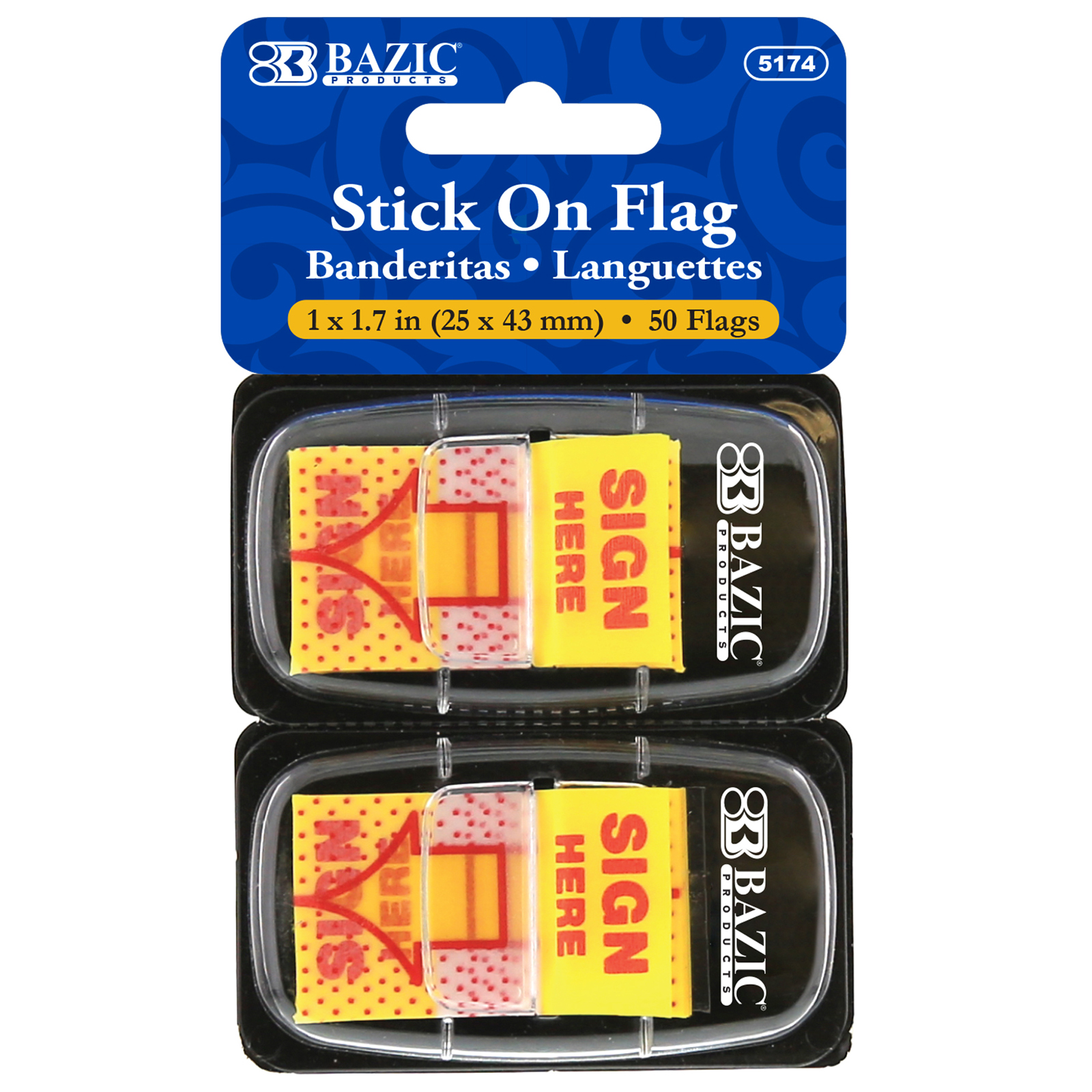 Yellow Color Printed Sign Here Flags with Dispenser, 25 ct., 2/Pack
