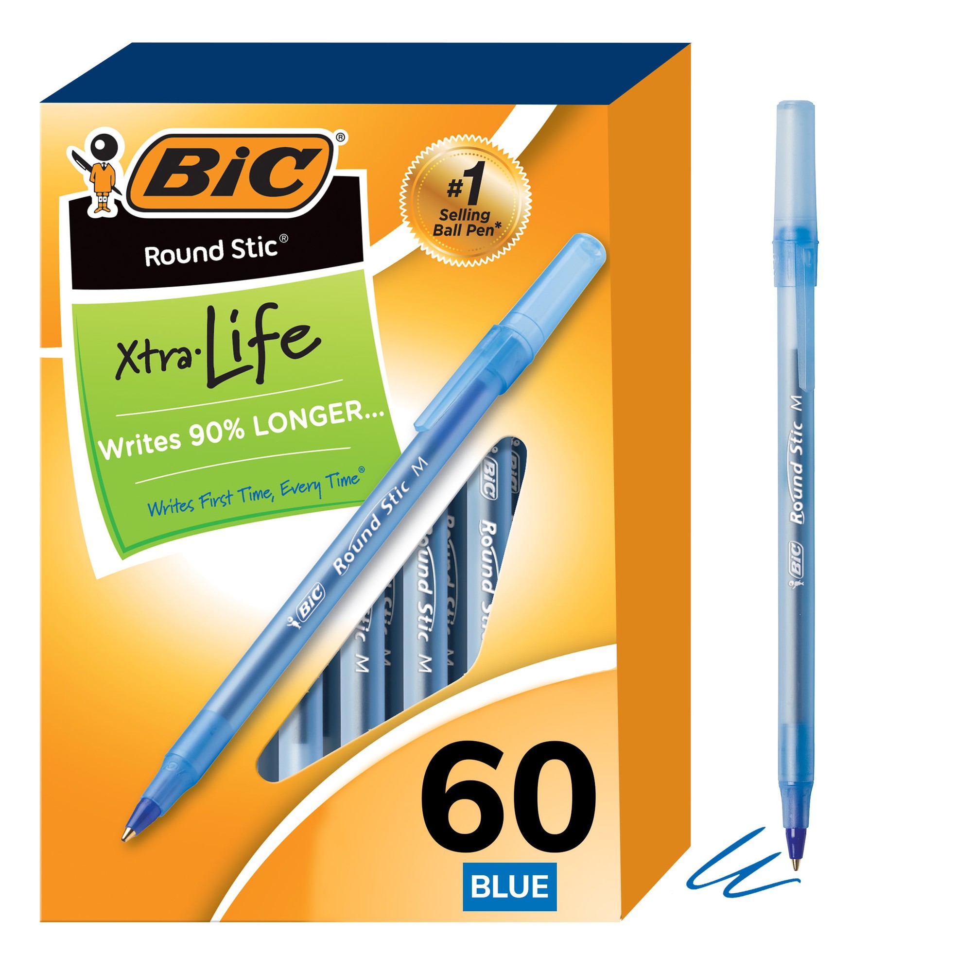 Round Stic Xtra Life Ball Pen, Blue, Pack of 60