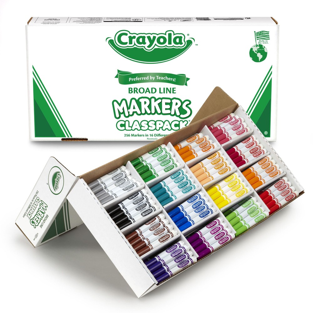 Non-Washable Classpack Markers, Broad Point, 16 Classic Colors, 256/Box