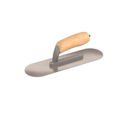 ROUND END FINISHING TROWEL - 12" x 3 1/2" - SHORT SHANK WITH WOOD HANDLE